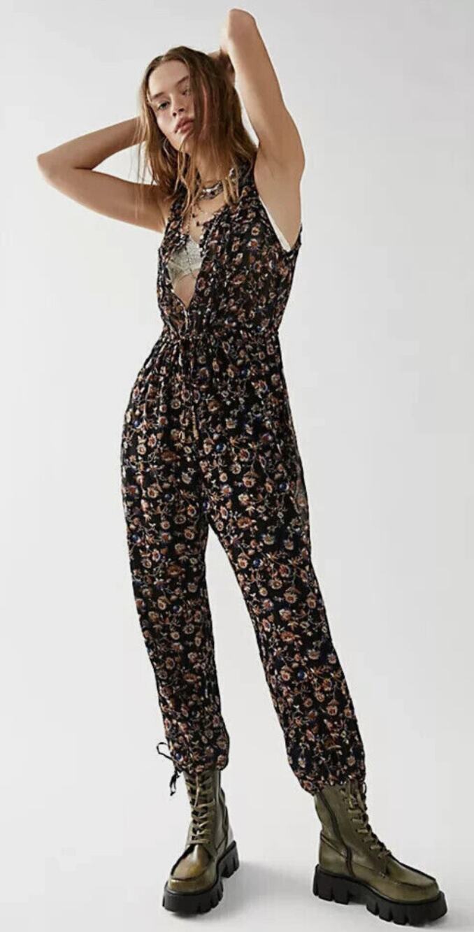 Free People Samara Floral Jumpsuit Sleeveless Womens Small Button Front